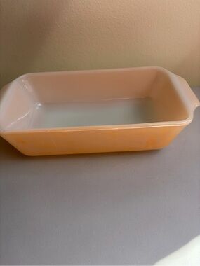 Vintage Anchor Hocking Fire King Peach Luster Milk Glass 1 QT Loaf Pan #441